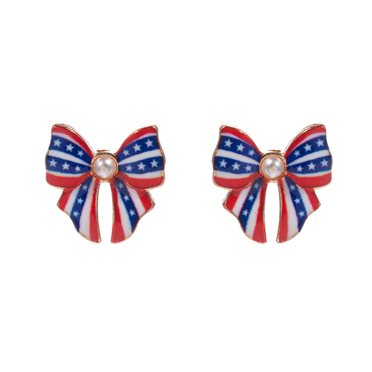 Blue Red White Show your patriotic spirit with these charming bow stud earrings featuring a star design and center gem. A fun accessory for national holidays, parades, and festive events, they add flair to any outfit with a bold yet elegant style.