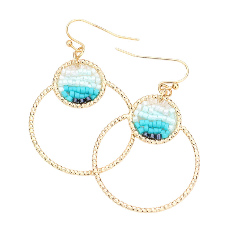 Blue Open Metal Circle Beads Embellished Dangle Earrings are a great way to add some flair to your outfits! Make a statement in style earrings that are sure to turn heads. Perfect for any occasion, bring the fun and flair to your outfit to stand out! Great gift for Christmas, Birthday, Anniversary, Cumpleanos, Navidad