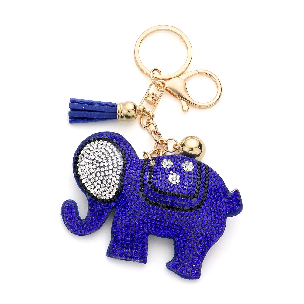 Blue Bling Elephant Tassel Bag Charm adds a touch of luxurious charm to any bag or accessory. With its intricate design and sparkling details, this charm will make a statement while also adding a touch of fun to your style. A must-have for any fashionista.