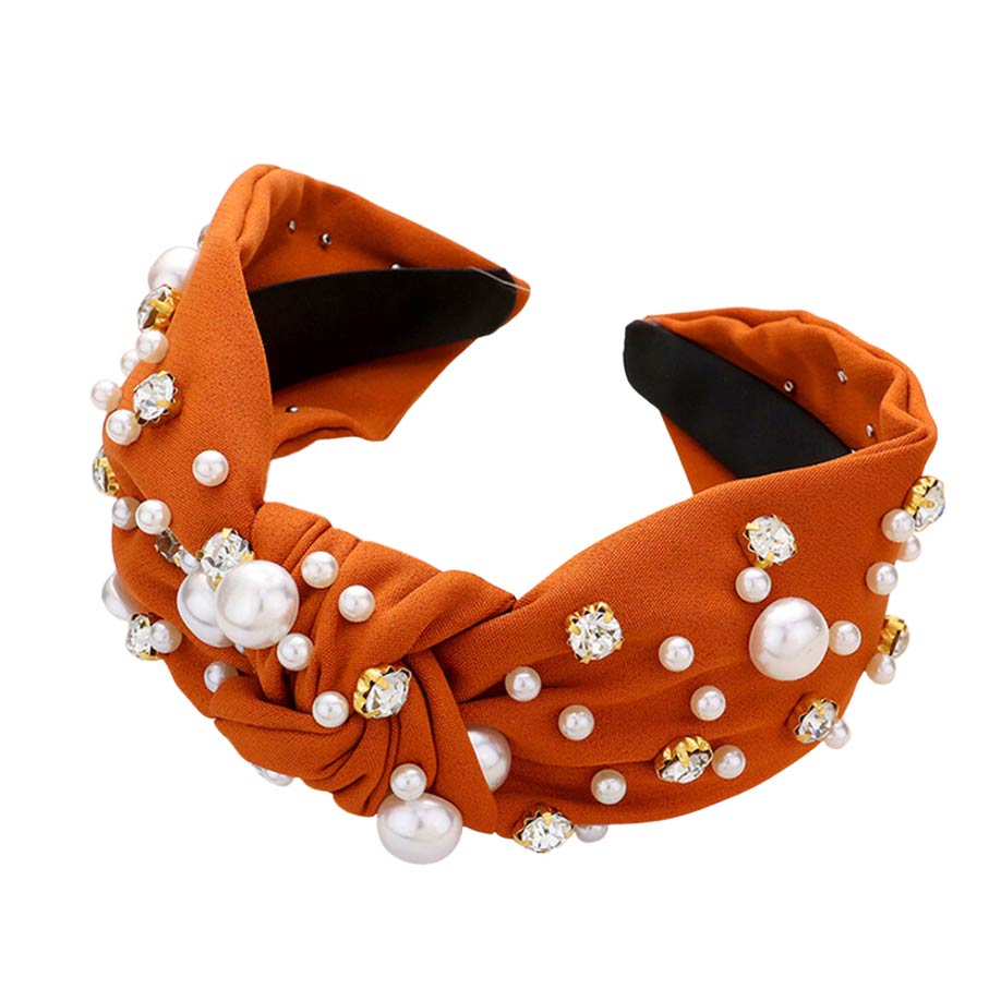 Brown Pearl Round Stone Embellished Knot Burnout Headband, create a natural & beautiful look while perfectly matching your color with the easy-to-use stone burnout headband. Push your hair back and spice up any plain outfit with this pearl round heart knot headband! Be the ultimate trendsetter & be prepared to receive compliments wearing this chic headband with all your stylish outfits!