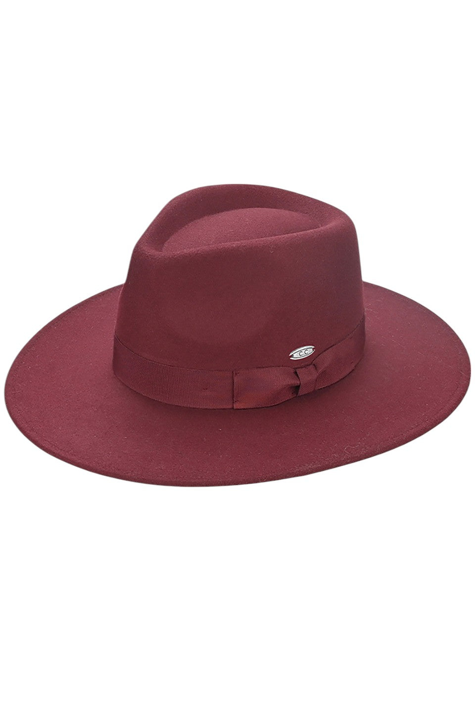 Burgundy C.C Grosgrain Bow Vegan Felt Panama Hat is crafted from vegan felt for a cruelty-free and sustainable option. With a stylish grosgrain bow detail, this hat adds a touch of elegance to any outfit. Perfect for all seasons, this panama hat offers both fashion and functionality.