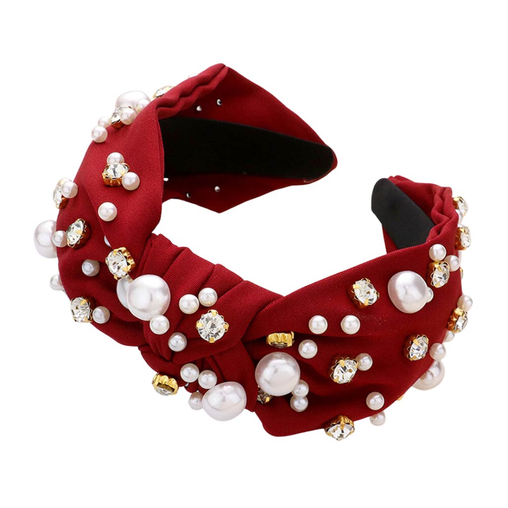 Burgundy Pearl Round Stone Embellished Knot Burnout Headband, create a natural & beautiful look while perfectly matching your color with the easy-to-use stone burnout headband. Push your hair back and spice up any plain outfit with this pearl round heart knot headband! Be the ultimate trendsetter & be prepared to receive compliments wearing this chic headband with all your stylish outfits!