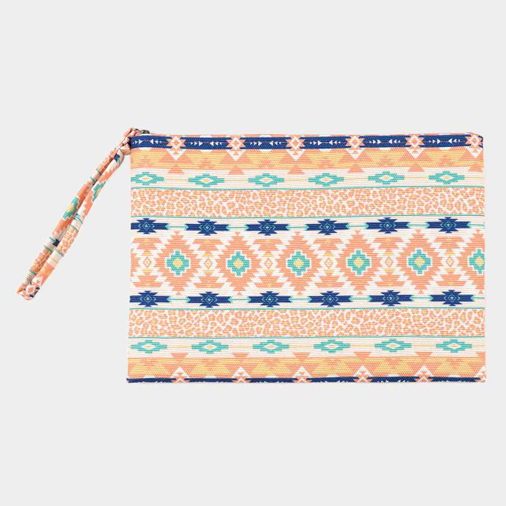 Madeline Love Coral Leopard Tribal Pattern Pouch Clutch Bag - Bags & Wallets