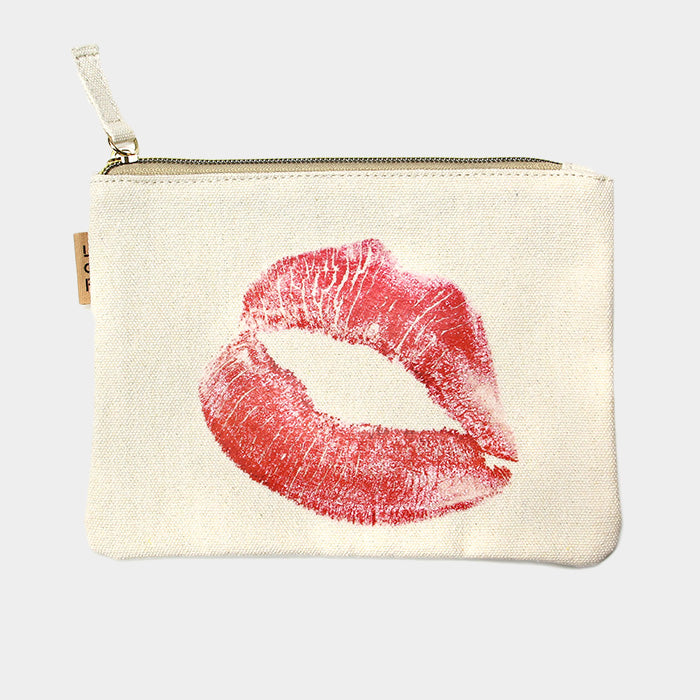 Madeline Love Ivory Lips Printed Cotton Canvas Eco Pouch Bag - Bags & Wallets