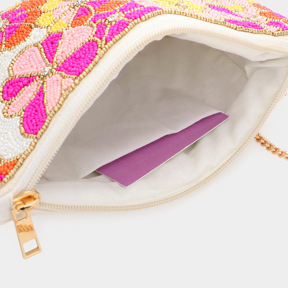 Madeline Love Pink Seed Beaded Flower Clutch / Crossbody Bag - Bags & Wallets - extra