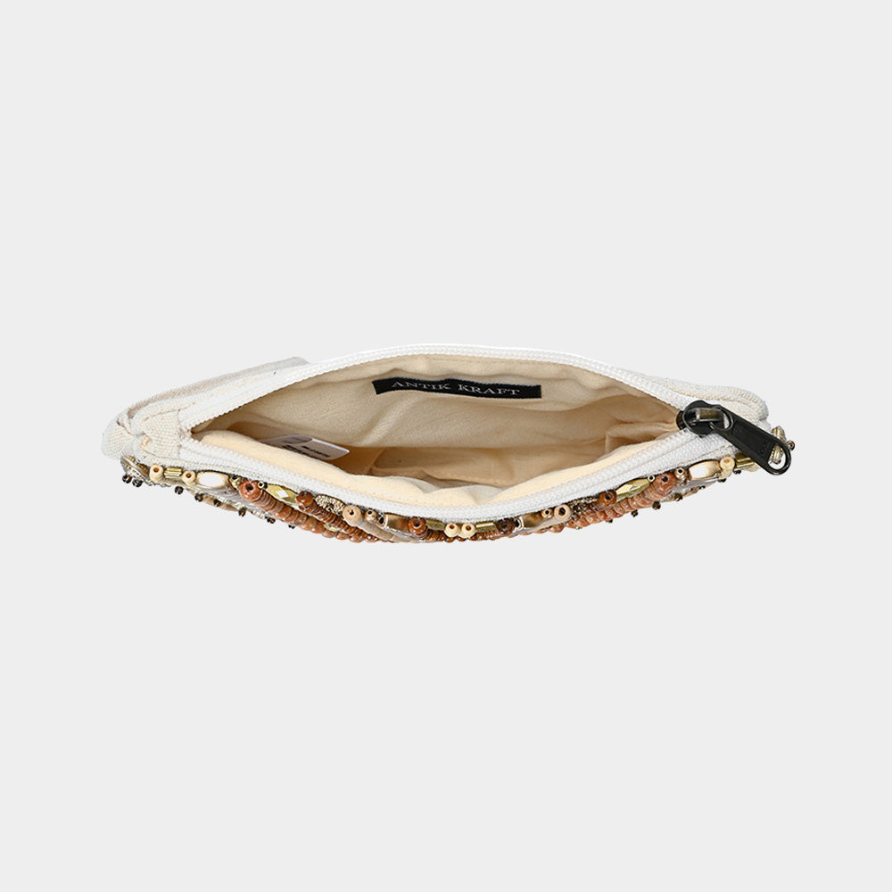 Madeline Love Gold Ethnic Wood Metal Beaded Front Pouch Bag with Wristlet - Bags & Wallets - extra