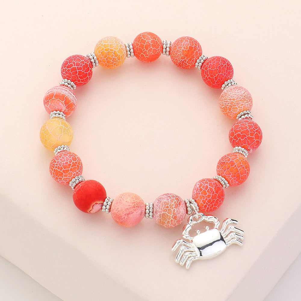 Madeline Love Orange Crab Charm Beaded Stretch Bracelet - Bracelets
