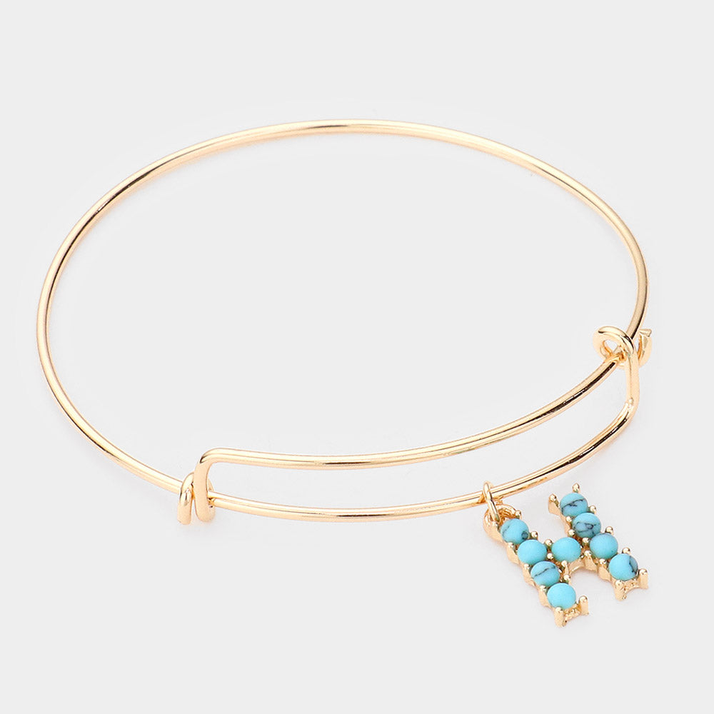 Madeline Love Gold -H- Turquoise Embellished Initial Monogram Charm Bracelet - Bracelets