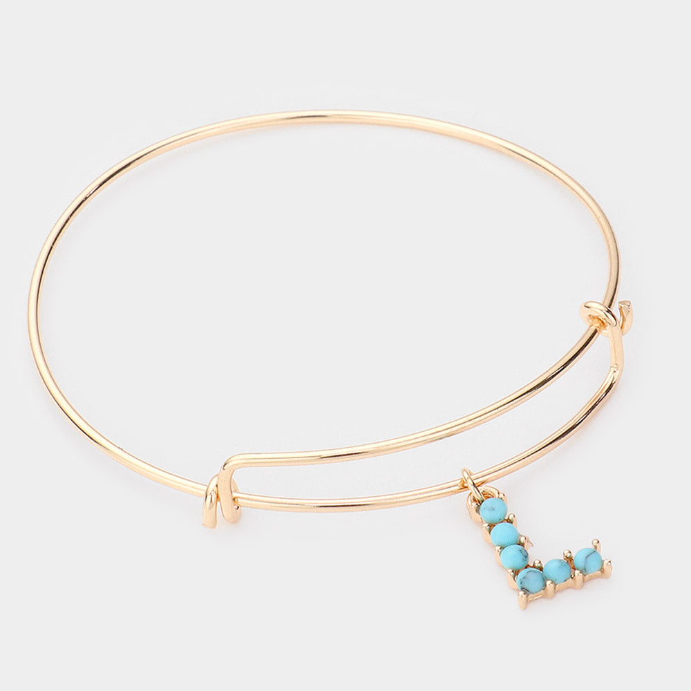 Madeline Love Gold -L- Turquoise Embellished Initial Monogram Charm Bracelet - Bracelets