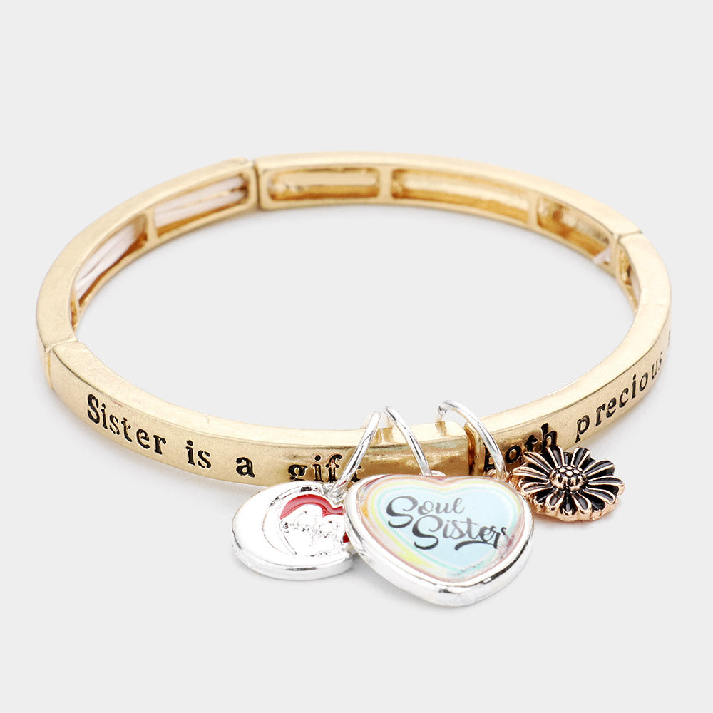 Madeline Love Three Tone Sister is a gift, both precious and rare...Message Charm Stretch Bracelet - Bracelets