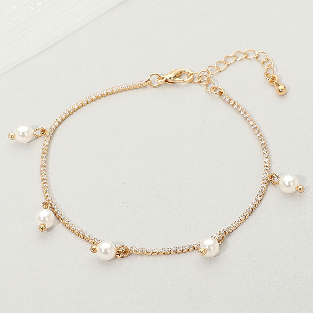Madeline Love Cream, Gold Pearl Charm Station Bracelet - Bracelets