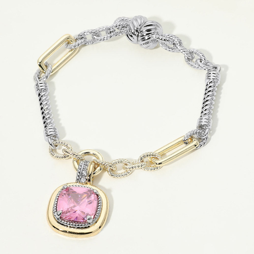 Madeline Love Rose, Two Tone 14K Gold Plated Two Tone Cushion CZ Charm Magnetic Bracelet
