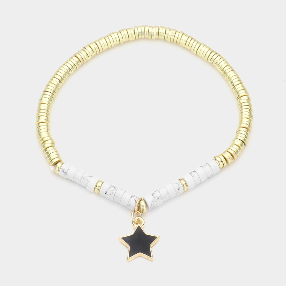 Madeline Love Howlite Enamel Star Charm Natural Stone Stretch Bracelet - Bracelets