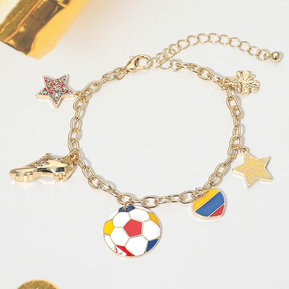 Madeline Love Blue, Red, Yellow Colombia Soccer Ball Shoe Star Charm Station Bracelet - Bracelets