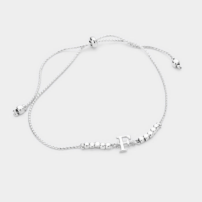 Madeline Love Rhodium -F- Metal Cube Beaded Initial Monogram Charm Cinch Bracelet - Bracelets