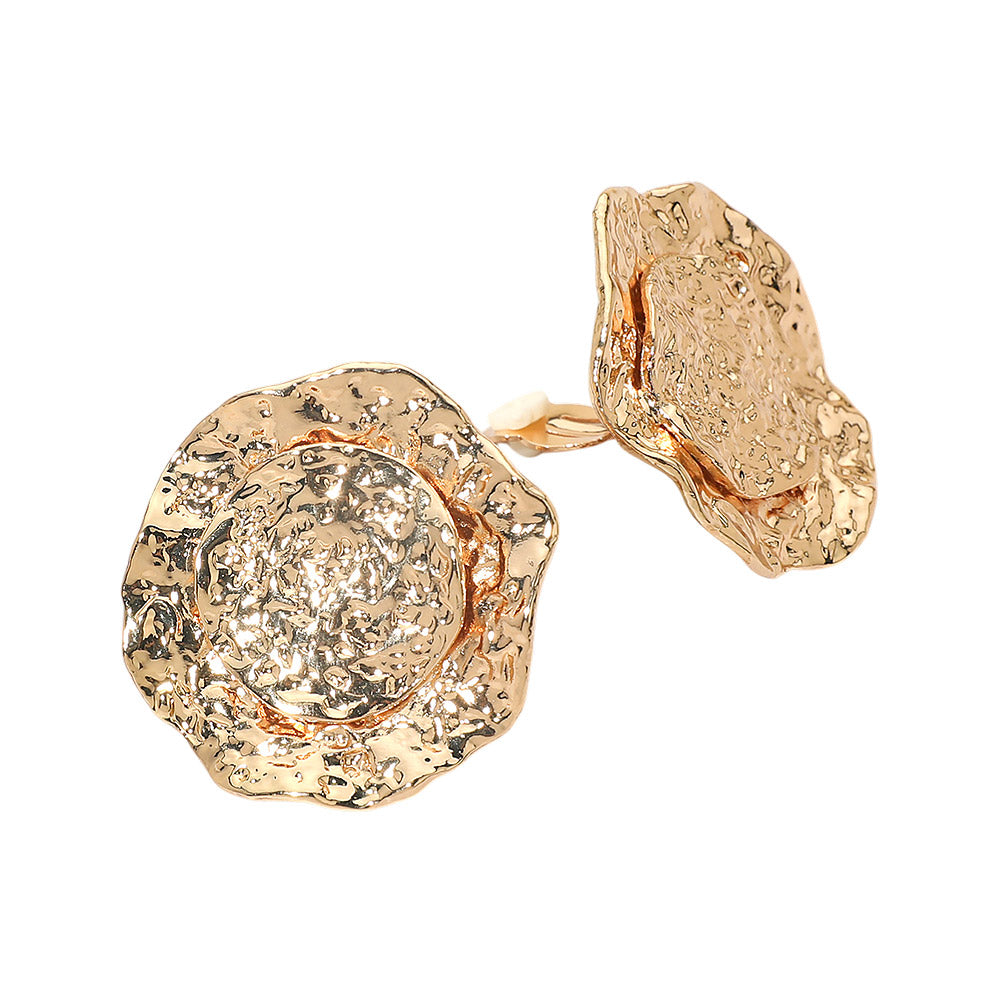 Madeline Love Gold Textured Metal Round Clip On Earrings - desc