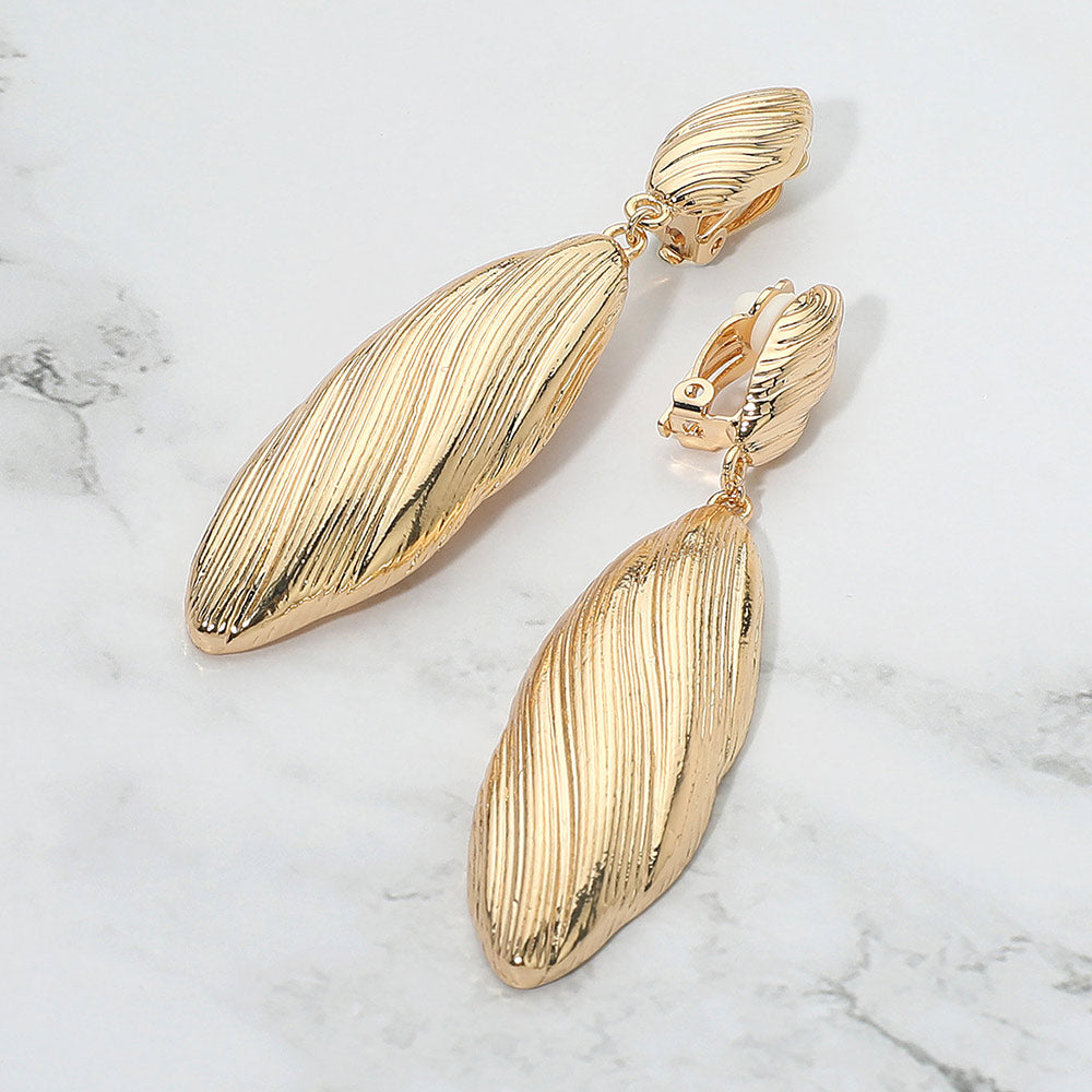 Madeline Love Gold Textured Metal Marquise Drop Dangle Clip On Earrings