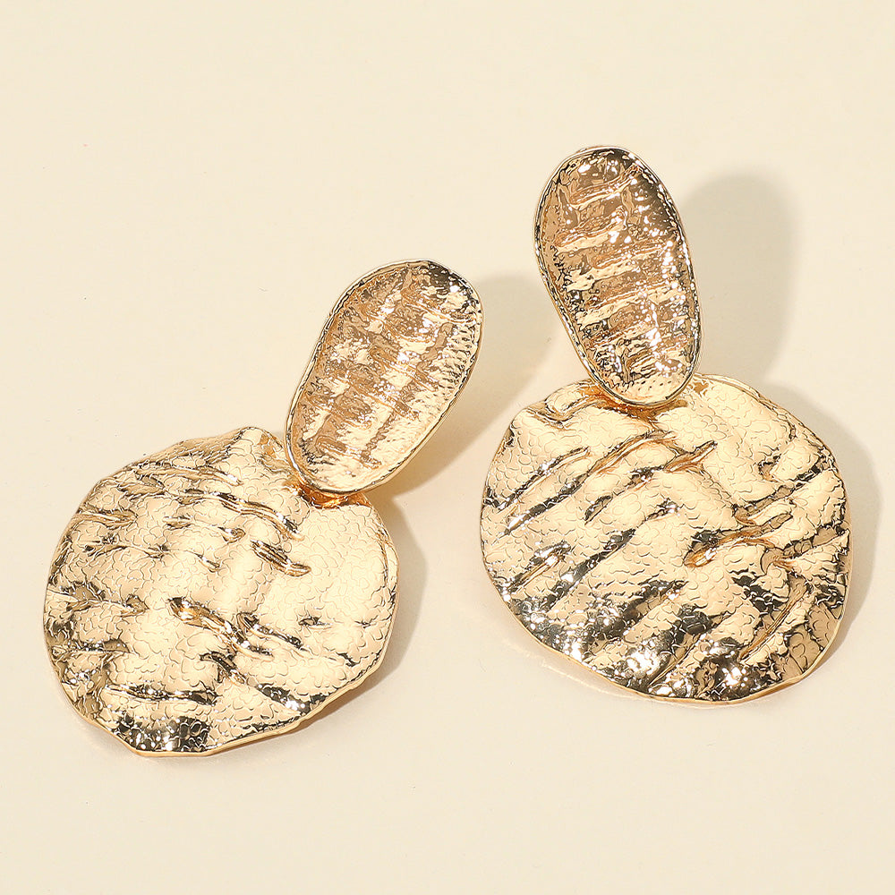 Madeline Love Gold Textured Metal Disc Drop Earrings