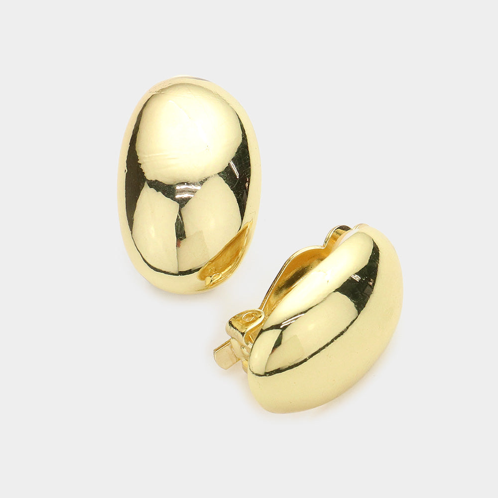Madeline Love Gold Oval Dome Metal Clip on Earrings