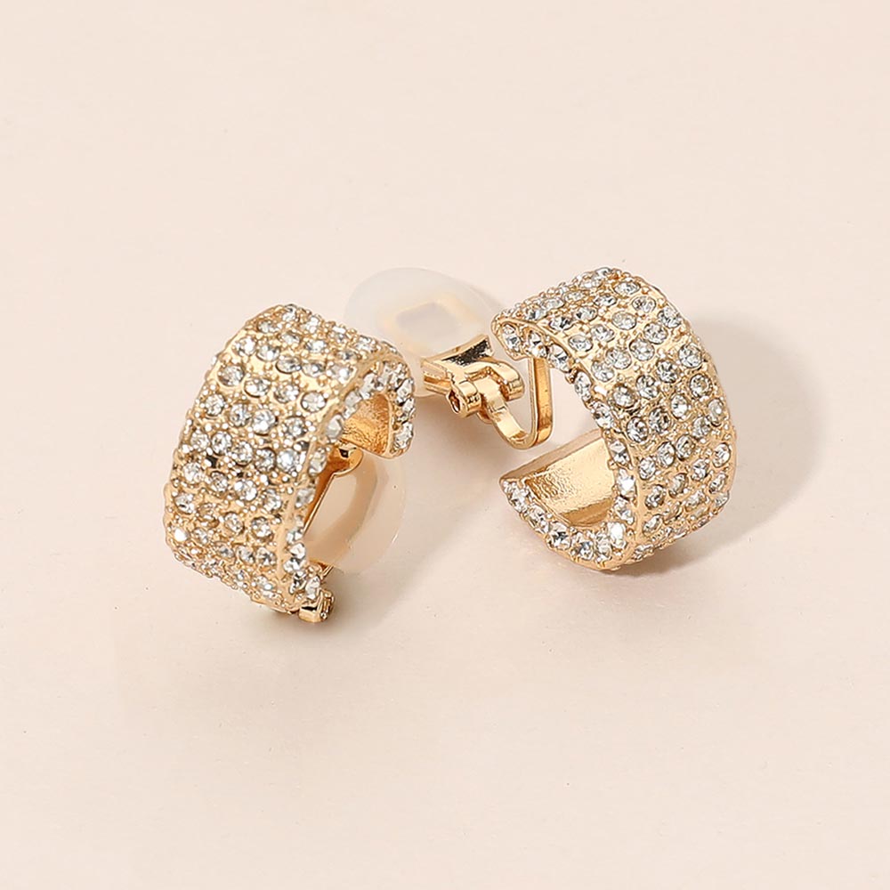 Madeline Love Gold Rhinestone Pave Wide Hoop Clip On Earrings
