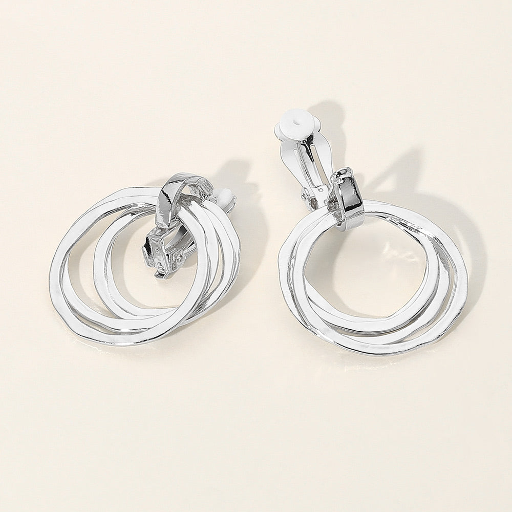 Madeline Love Silver Open Circle Metal Clip On Earrings