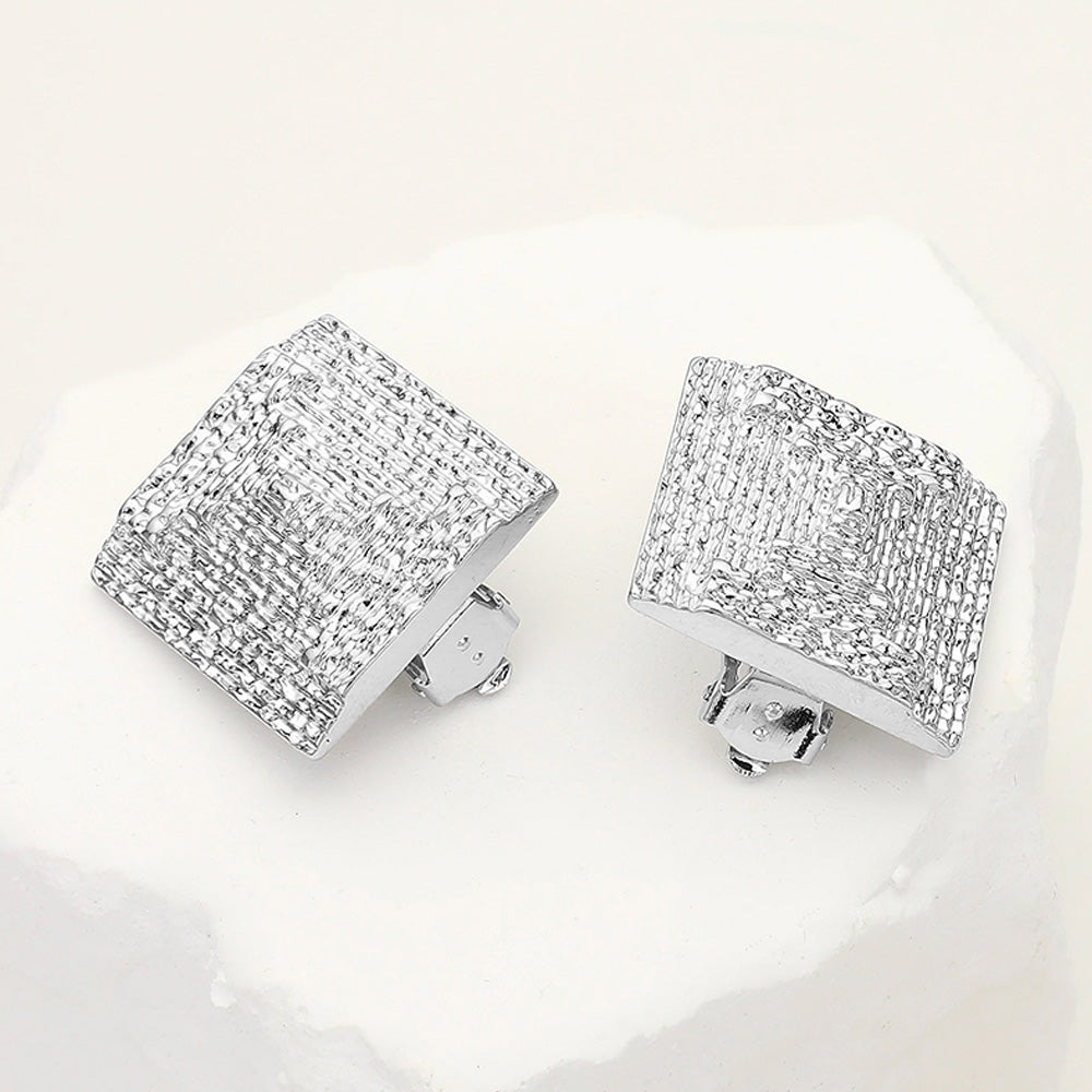Madeline Love Silver Textured Metal Square Clip On Earrings