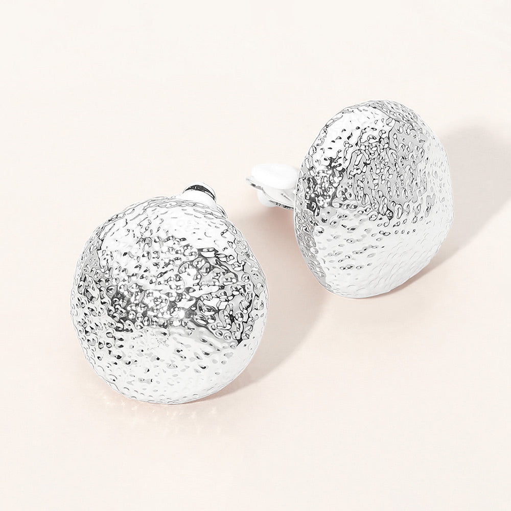 Madeline Love Silver Bold Textured Metal Dome Clip On Earrings