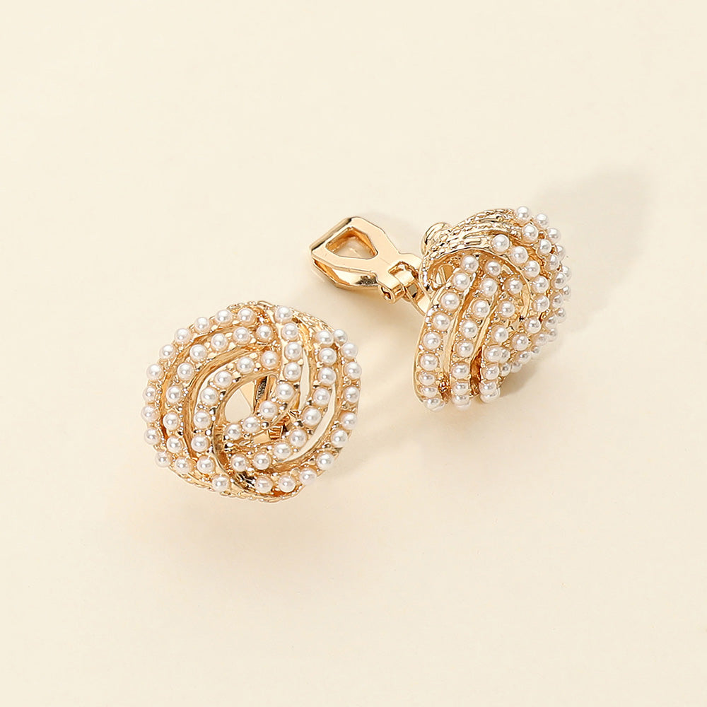 Madeline Love Cream, Gold Pearl Swirl Round Clip On Earrings