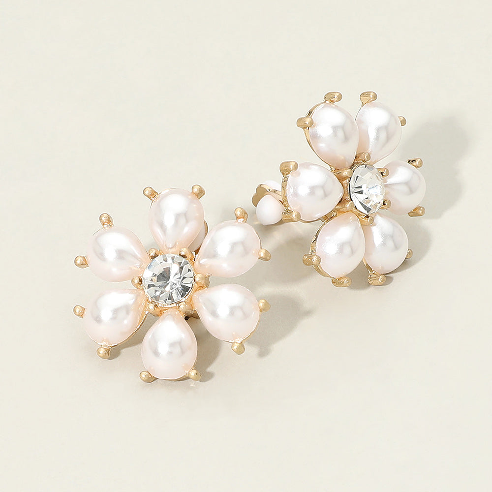 Madeline Love Cream, Worn Gold Pearl Floral Clip On Earrings