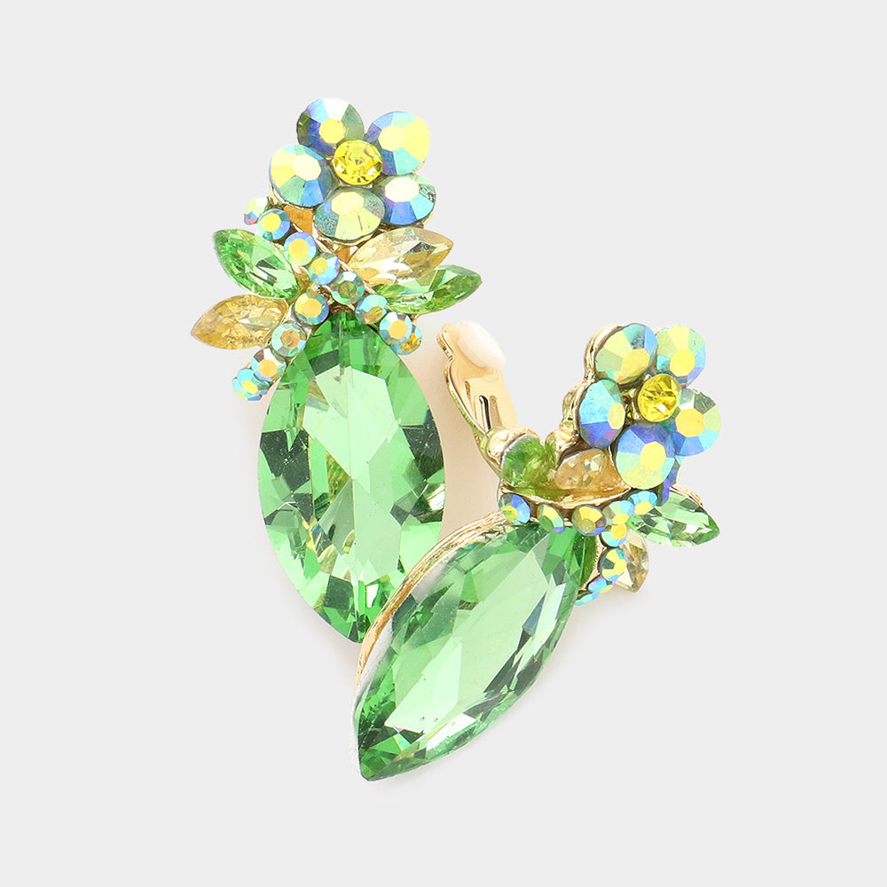 Madeline Love Peridot Marquise Stone Accented Clip on Evening Earrings