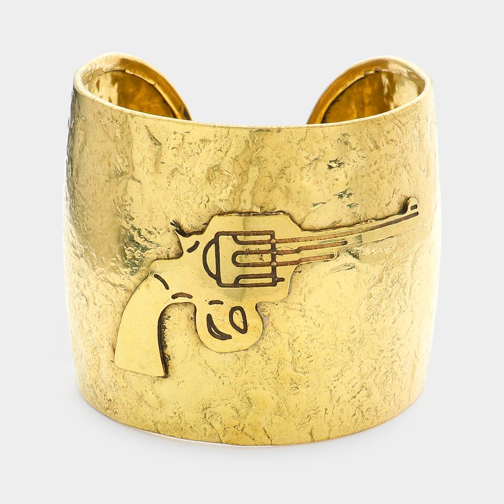 Madeline Love Gold Hammered Wide Metal Gun Cuff Bracelet - Bracelets