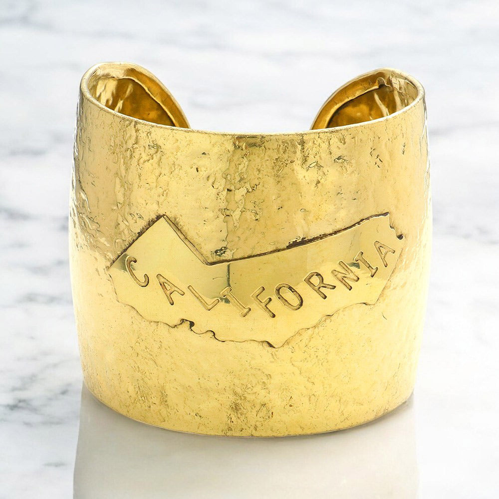 Madeline Love Gold California State map Hammered Wide Metal Cuff Bracelet - Bracelets