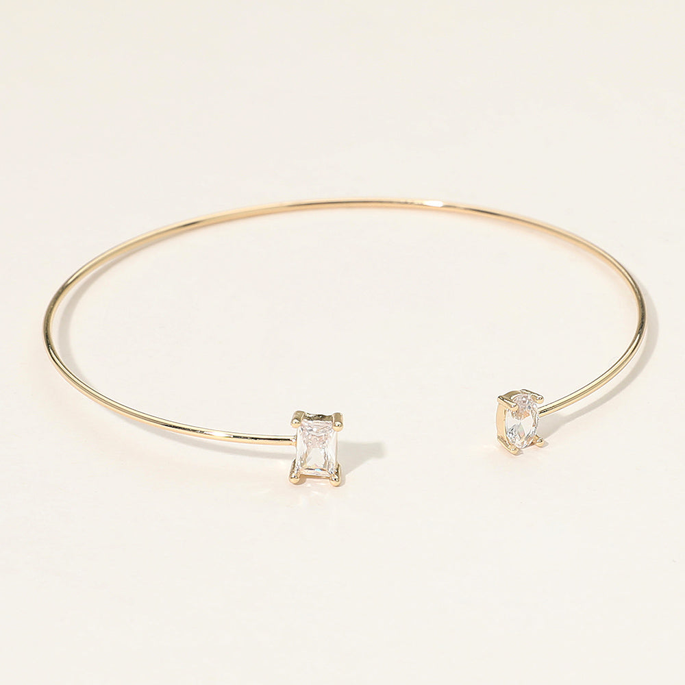 Madeline Love Gold SECRET BOX_Minimal Rectangular Oval Stone Cluster Tip Cuff Bracelet - Jewelry