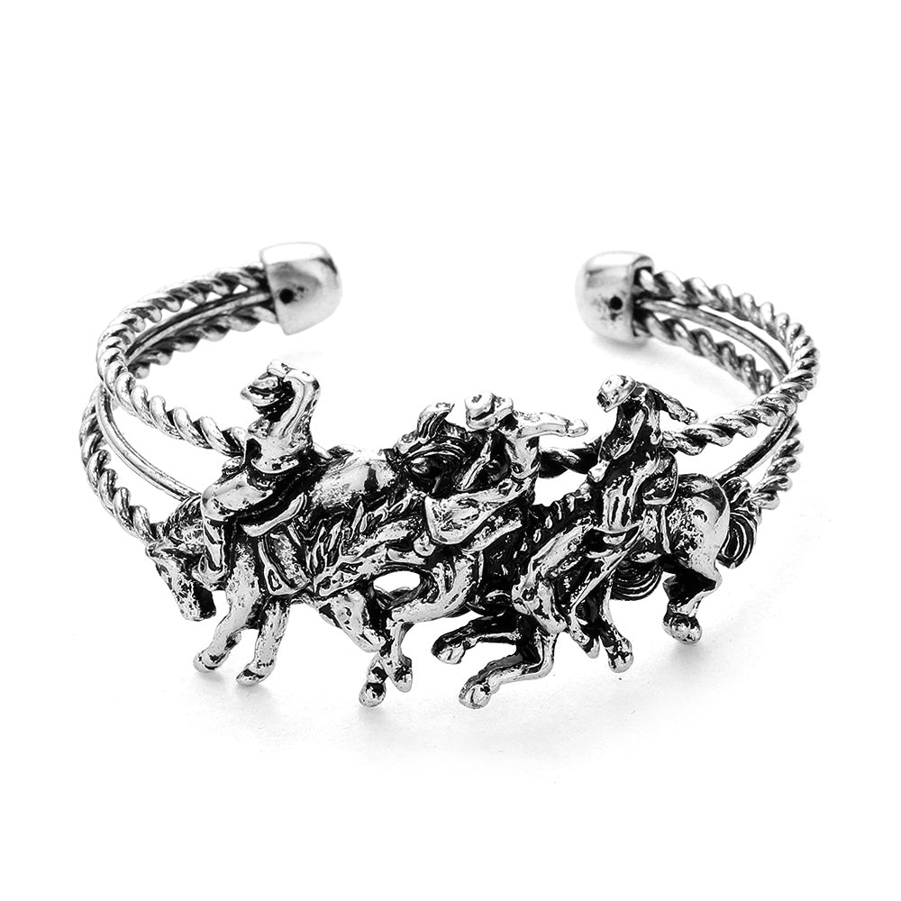 Madeline Love Silver Burnished Metal Derby Riding Running Horse Cuff Bracelet - Bracelets - desc