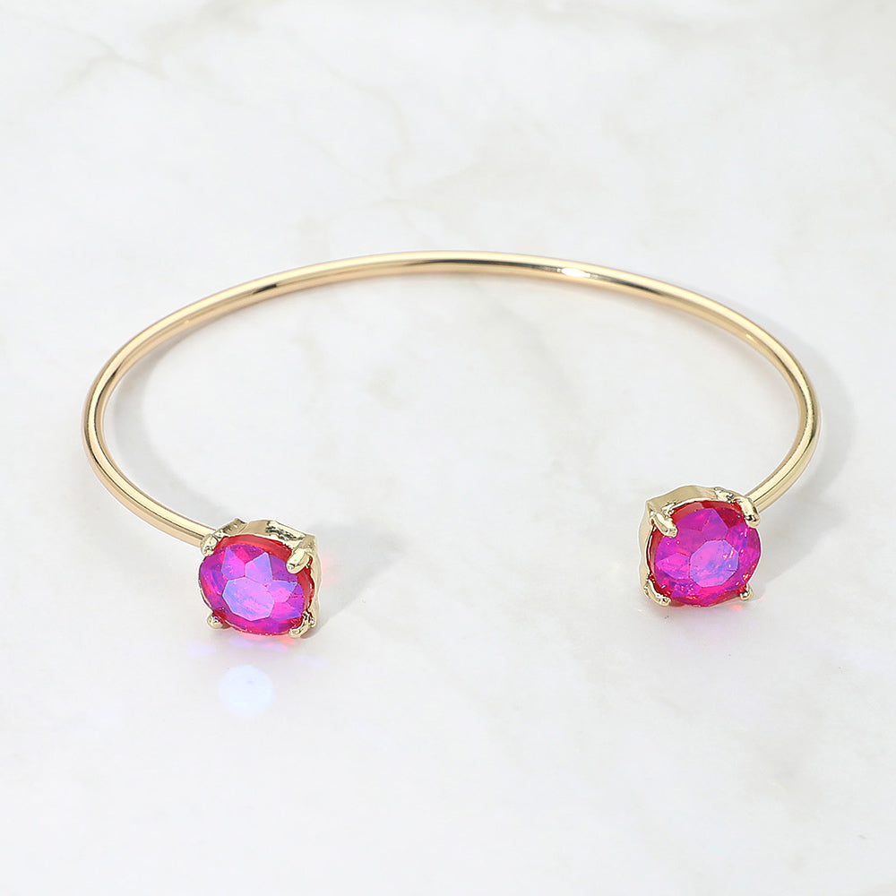 Madeline Love AB, Fuchsia Faceted Round Stone Cluster Tip Cuff Bracelet - Bracelets