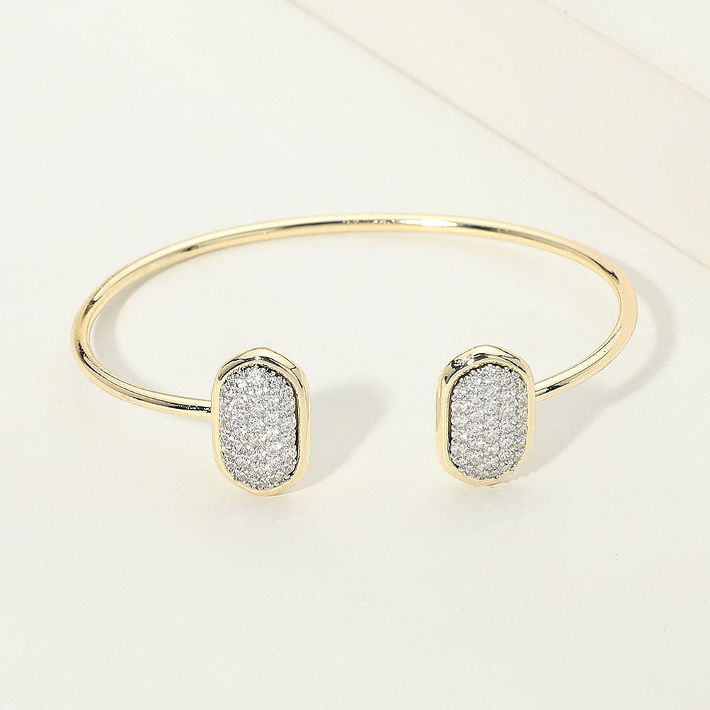 Madeline Love Gold, Two Tone 14K Gold Plated CZ Pave Oval Tip Cuff Bracelet