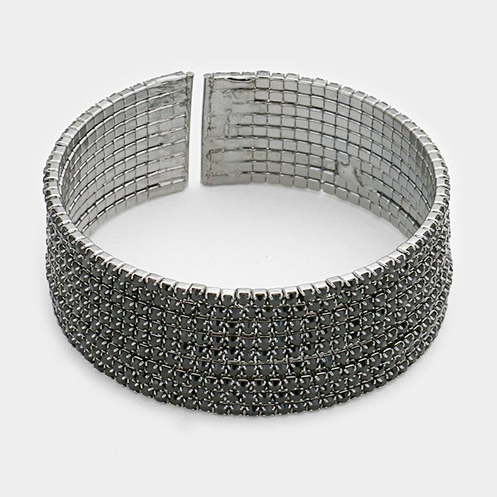 Madeline Love Black 9-Row split rhinestone open bracelet