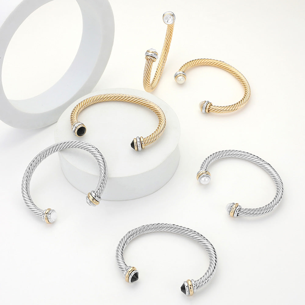 Madeline Love Clear, Rhodium Stone Tip Twisted Rope Cuff Bracelet - Hair Accessories - extra