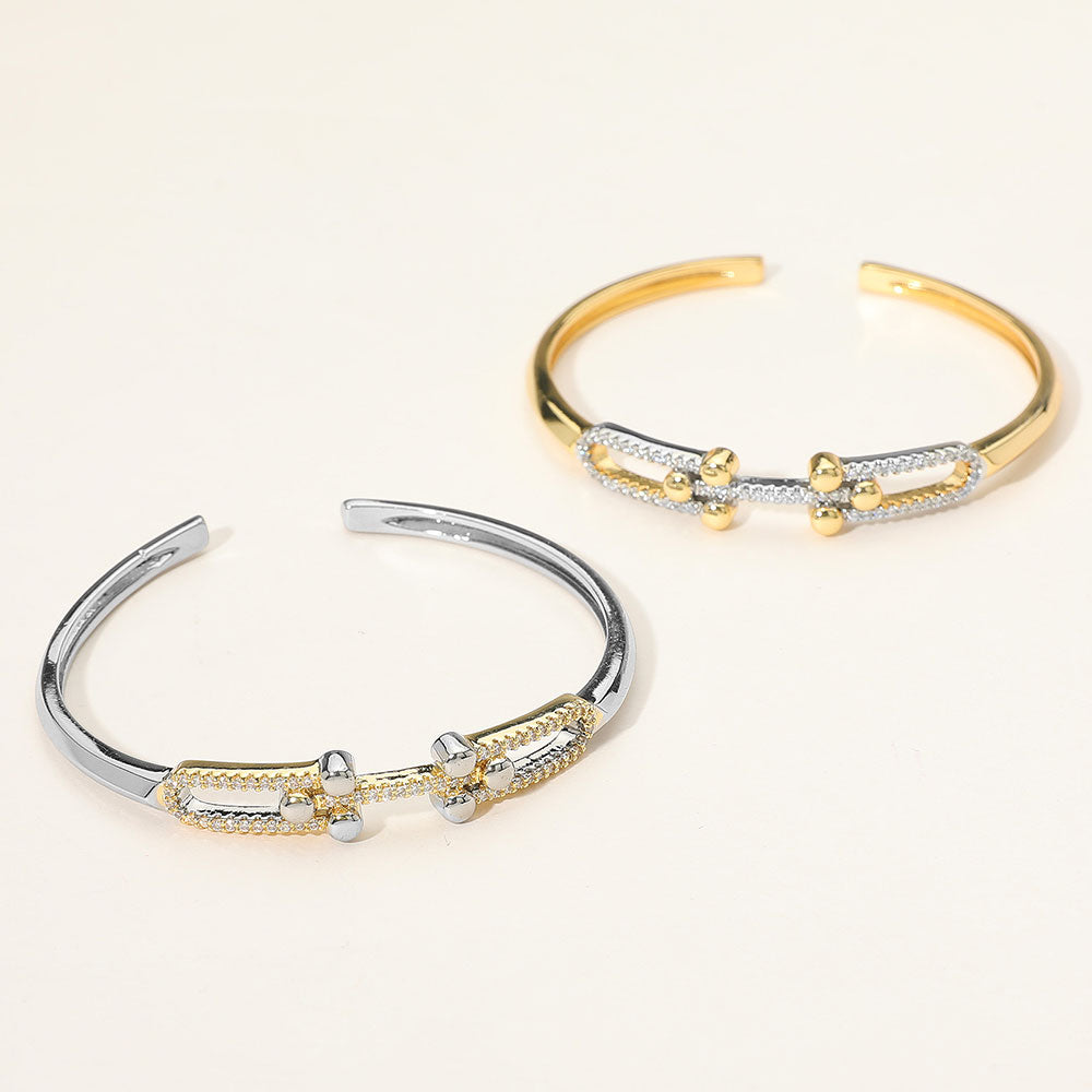 Madeline Love Gold Stone Paved Double Hardware Accent Cuff Bracelet - Hair Accessories - extra