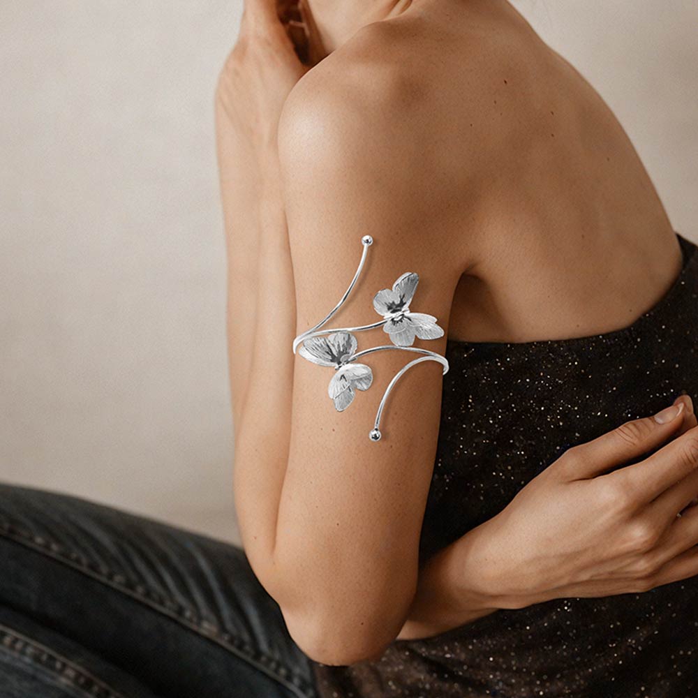 Madeline Love Rhodium Metal Cutout Butterfly Tip Wire Spiral Wrap Arm Cuff Bracelet - Body Jewelry