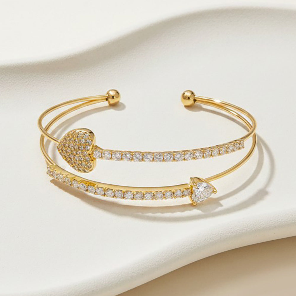 Madeline Love Gold Gold Plated CZ Pave Heart and Arrow Cuff Bracelet
