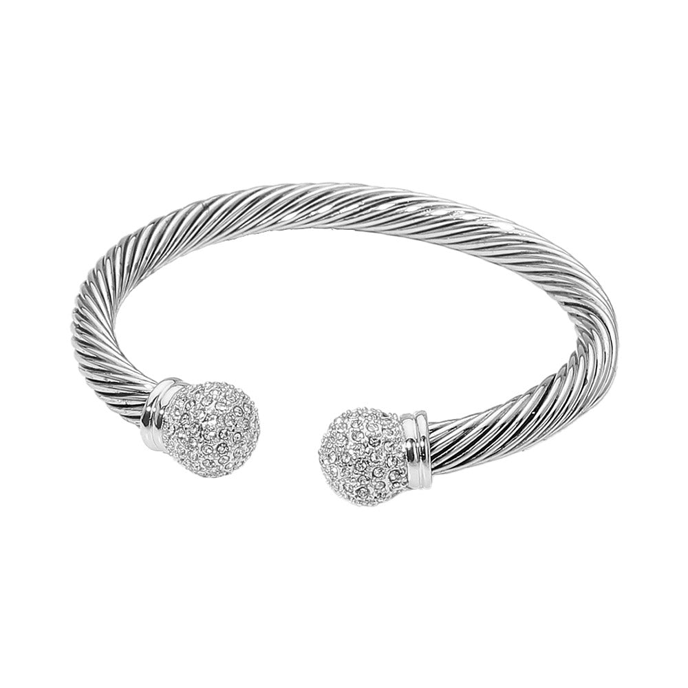 Madeline Love Silver CZ Pave Ball Tip Twisted Cable Cuff Bracelet - Beauty & Cosmetics - desc