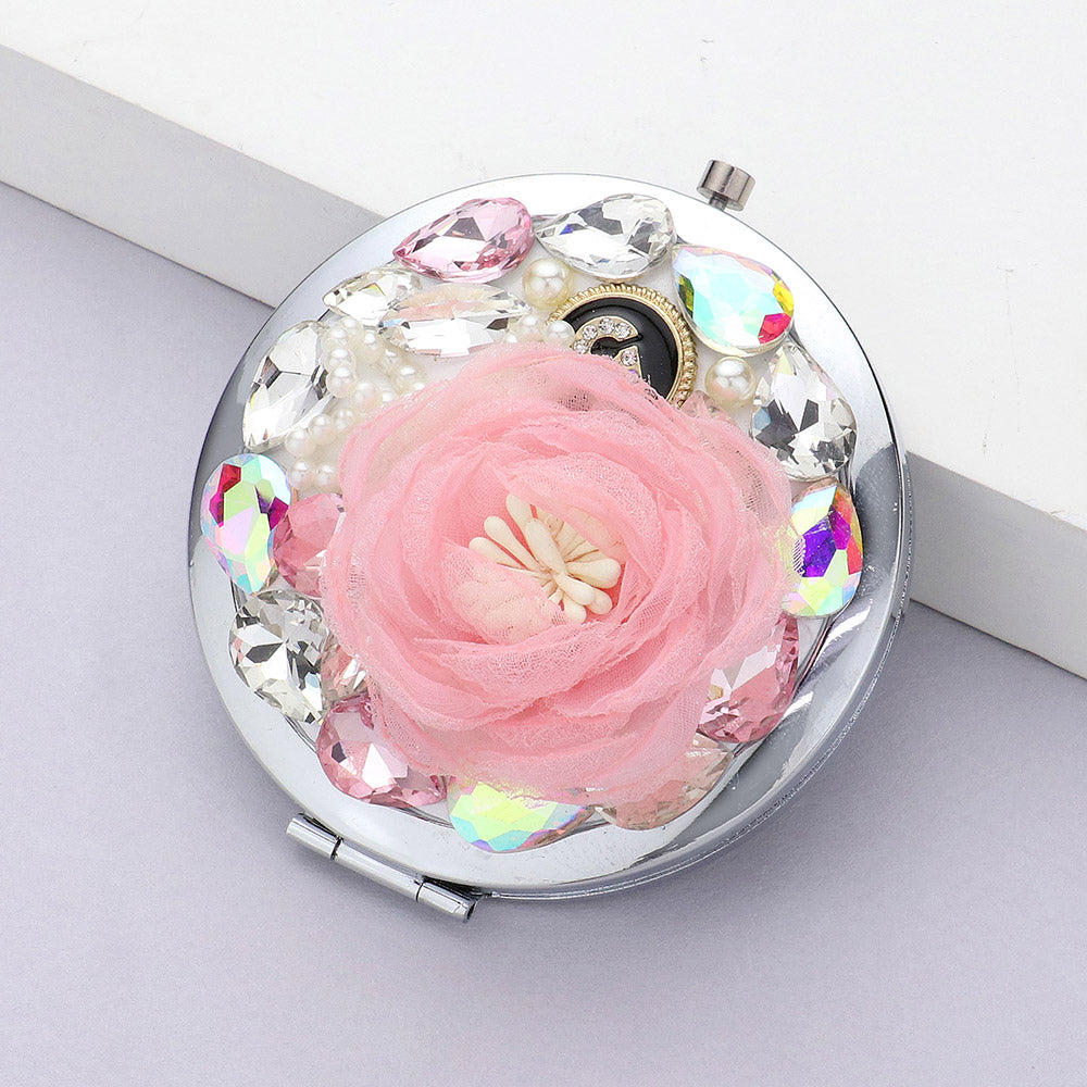 Madeline Love Pink Floral Multi Bead Embellished Circle Compact Mirror - Beauty & Cosmetics