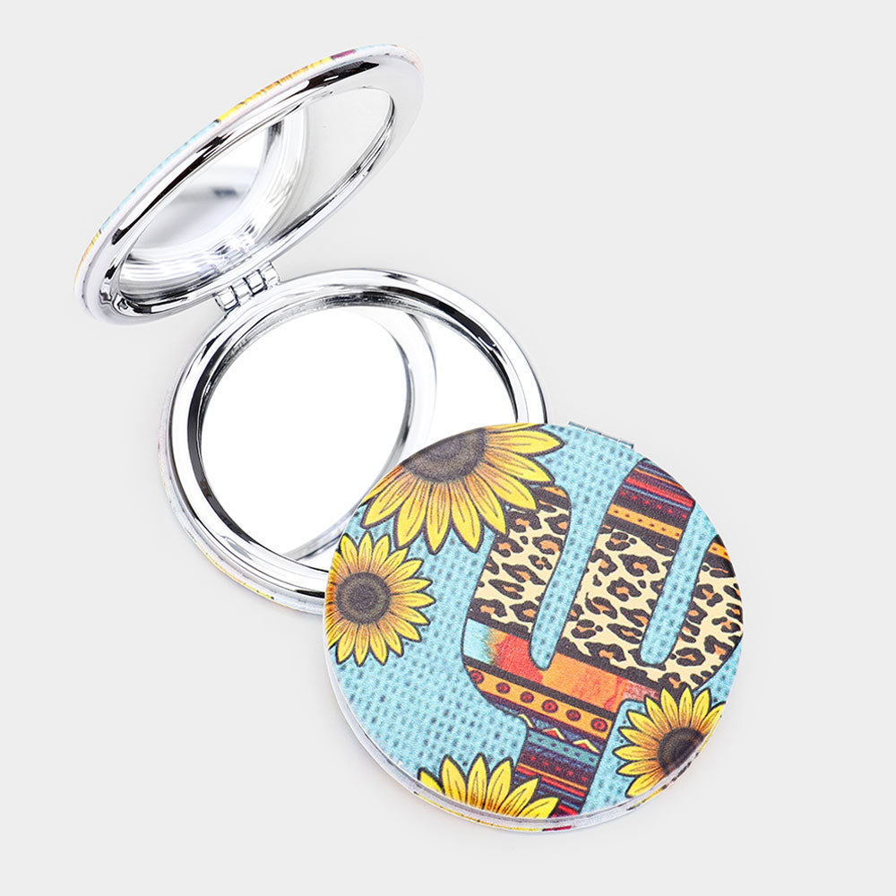 Madeline Love Multi Sunflower Serape Cactus Round Compact Mirror - Jewelry