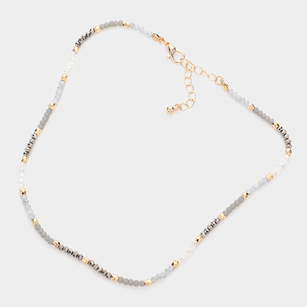 Madeline Love Gray Faceted Beaded Choker Necklace - Necklaces - desc