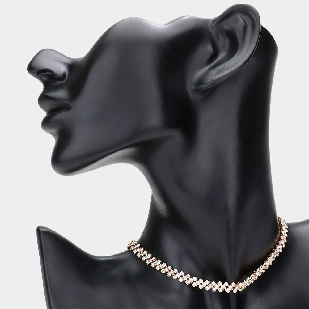 Madeline Love Gold Round Rhinestone Pave Evening Choker Necklace - Necklaces
