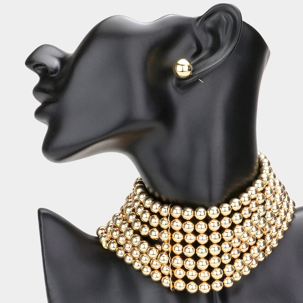 Madeline Love Gold Metal Ball Multi Layered Choker Necklace