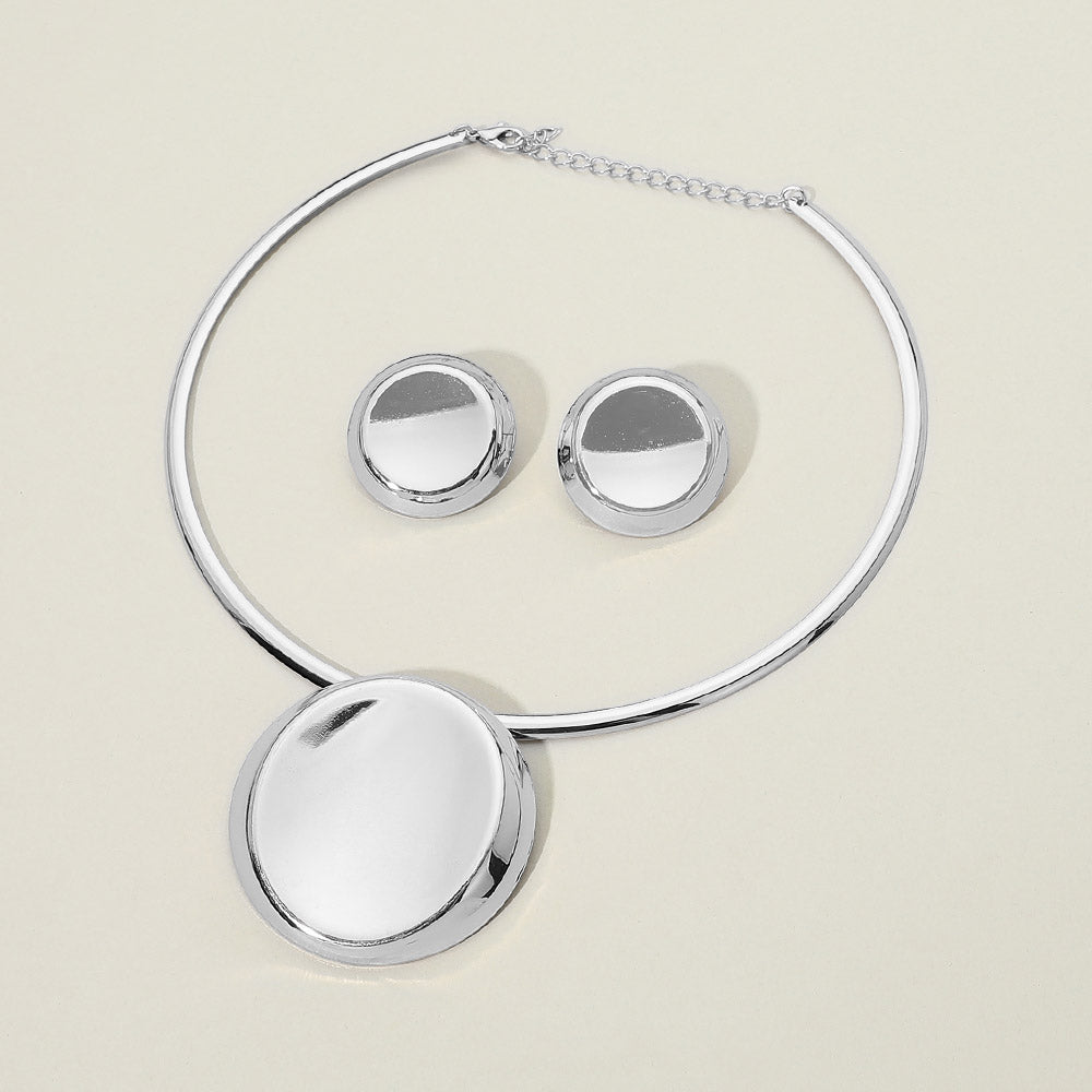 Madeline Love Silver Metal Round Pendant Statement Choker Necklace