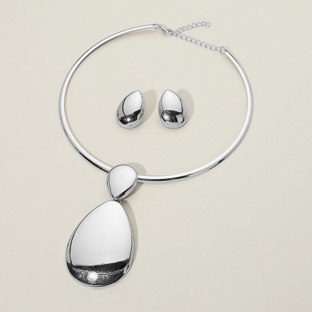 Madeline Love Silver Metal Teardrop Pendant Accent Statement Choker Necklace