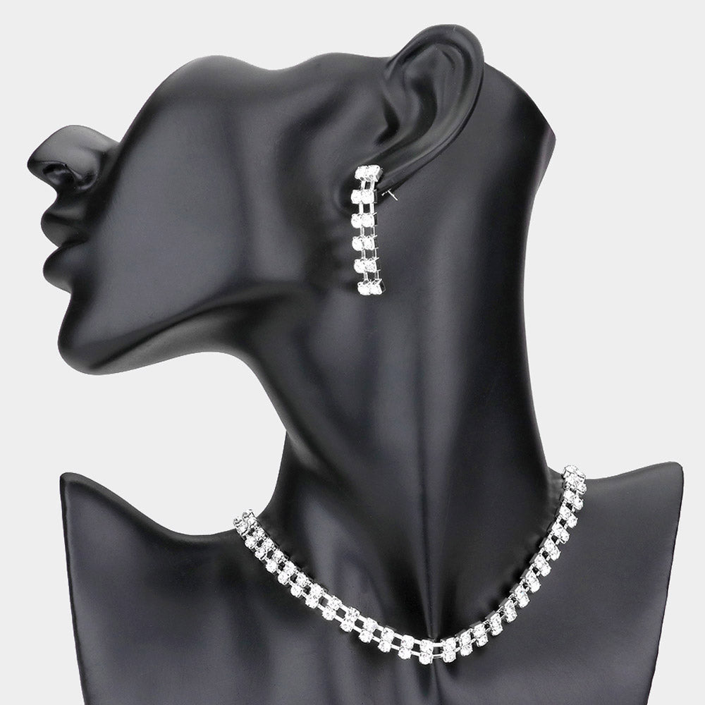 Madeline Love Silver 2-Row rhinestone choker necklace